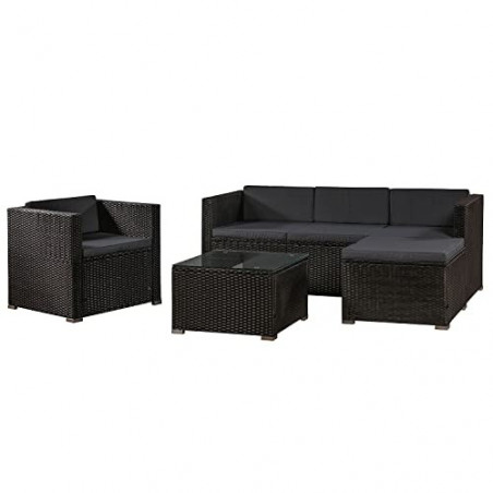 Juskys Polyrattan Lounge Punta Cana L für 4-5 Personen mit 3er Sofa, Sessel, Hocker, Tisch & Kissen, Sitzgruppe für Garten, T