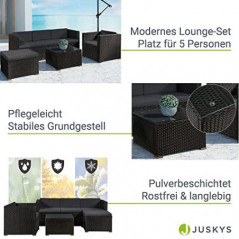 Juskys Polyrattan Lounge Punta Cana L für 4-5 Personen mit 3er Sofa, Sessel, Hocker, Tisch & Kissen, Sitzgruppe für Garten, T