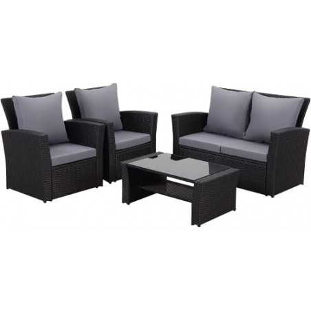 MeXo Polyrattan Lounge Set - Gartenlounge für 3-4 Personen Gartenmöbel Set Frei kombinierbare Sitzgruppe aus Gartensofa, Sess