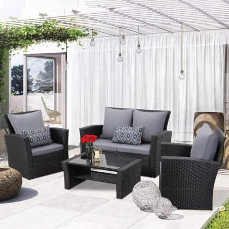 MeXo Polyrattan Lounge Set - Gartenlounge für 3-4 Personen Gartenmöbel Set Frei kombinierbare Sitzgruppe aus Gartensofa, Sess