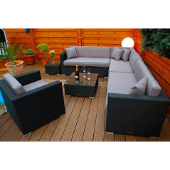 Ragnarök-Möbeldesign PolyRattan Lounge DEUTSCHE Marke - EIGNENE Produktion - 8 Jahre GARANTIE Garten Möbel incl. Glas und Pol