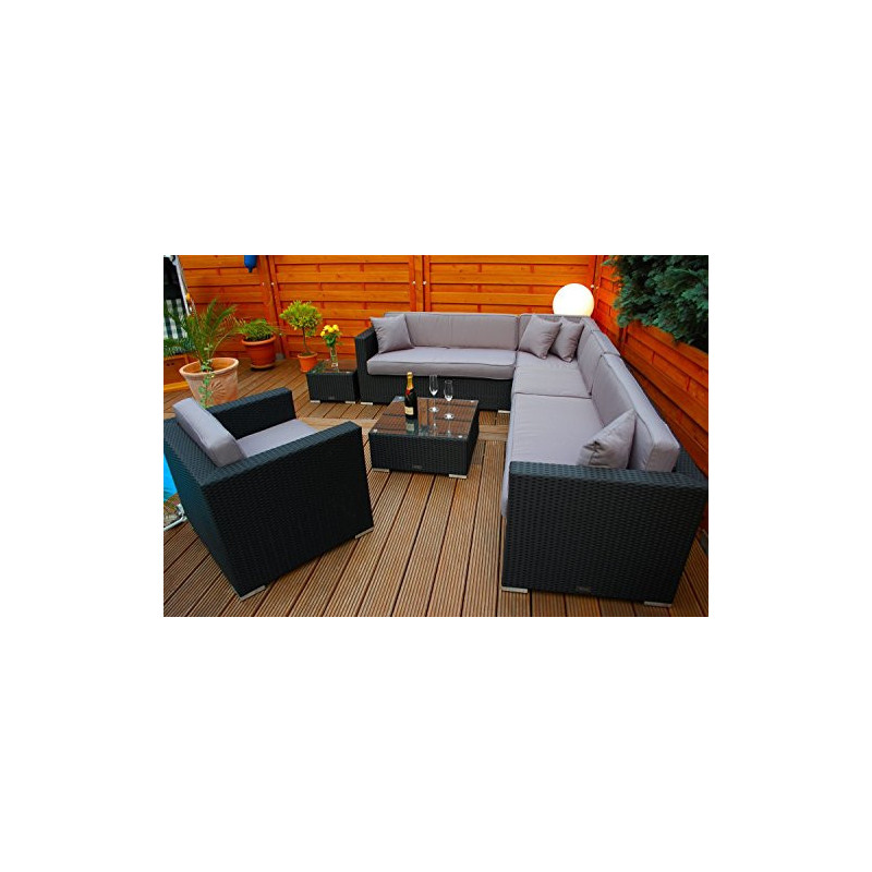 Ragnarök-Möbeldesign PolyRattan Lounge DEUTSCHE Marke - EIGNENE Produktion - 8 Jahre GARANTIE Garten Möbel incl. Glas und Pol