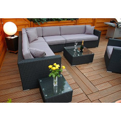 Ragnarök-Möbeldesign PolyRattan Lounge DEUTSCHE Marke - EIGNENE Produktion - 8 Jahre GARANTIE Garten Möbel incl. Glas und Pol