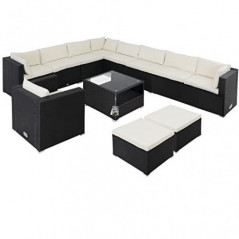 Casaria® Lounge Set Polyrattan XL 35-teilig 7cm Auflagen 15cm Rückenkissen 5mm Sicherheitsglas Tisch Wetterfest Garten Möbel 