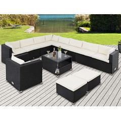 Casaria® Lounge Set Polyrattan XL 35-teilig 7cm Auflagen 15cm Rückenkissen 5mm Sicherheitsglas Tisch Wetterfest Garten Möbel 
