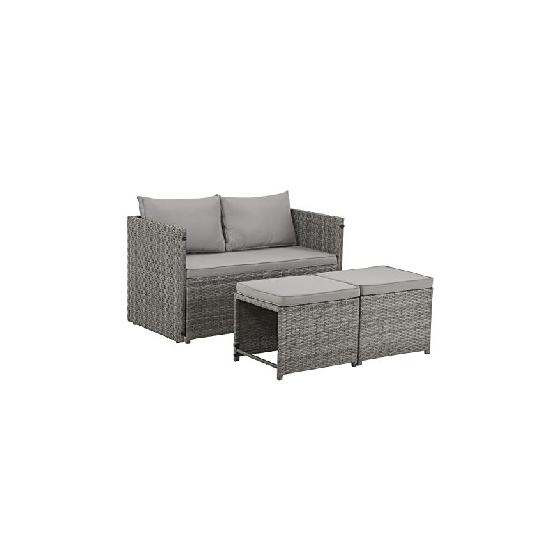 Juskys 2in1 Polyrattan Relax Gartenmöbel Set Jamaika - Tisch, Gartenlounge Sofa - Balkonmöbel Sitzgruppe für Balkon, Garten -