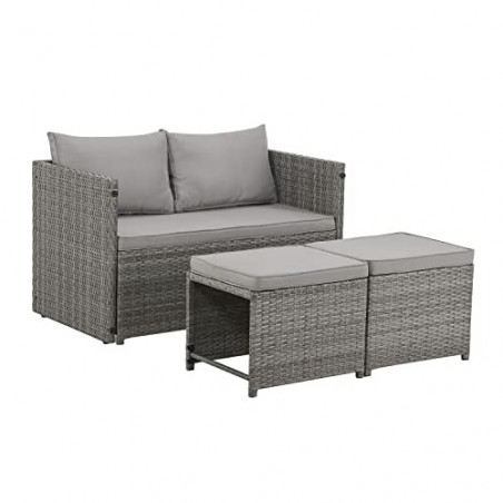 Juskys 2in1 Polyrattan Relax Gartenmöbel Set Jamaika - Tisch, Gartenlounge Sofa - Balkonmöbel Sitzgruppe für Balkon, Garten -