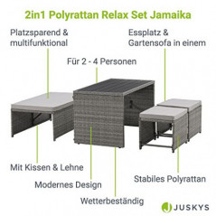 Juskys 2in1 Polyrattan Relax Gartenmöbel Set Jamaika - Tisch, Gartenlounge Sofa - Balkonmöbel Sitzgruppe für Balkon, Garten -