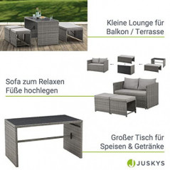 Juskys 2in1 Polyrattan Relax Gartenmöbel Set Jamaika - Tisch, Gartenlounge Sofa - Balkonmöbel Sitzgruppe für Balkon, Garten -