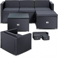 KESSER® Polyrattan Lounge Aruba - Gartenlounge für 4-5 Personen Gartenmöbel-Set Sitzgruppe aus 3er Gartensofa, Sessel, Hocker