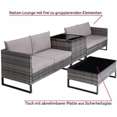 tectake Polyrattan Lounge Sitzgruppe, 4-tlg. Gartenmöbel Set mit Sofa Tisch und Aufbewahrungsbox, Tisch mit Glasplatte, für G