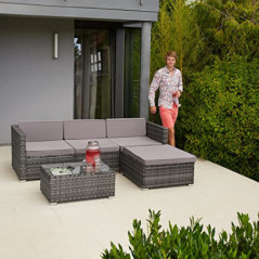TecTake Polyrattan Lounge inkl. Sitzkissen, Rückenkissen und Glastisch, Balkon Möbel, Lounge Gartenmöbel Set für die Terrasse