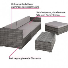 TecTake Polyrattan Lounge inkl. Sitzkissen, Rückenkissen und Glastisch, Balkon Möbel, Lounge Gartenmöbel Set für die Terrasse