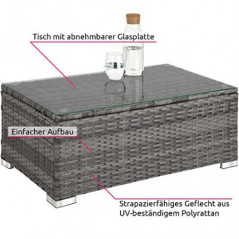 TecTake Polyrattan Lounge inkl. Sitzkissen, Rückenkissen und Glastisch, Balkon Möbel, Lounge Gartenmöbel Set für die Terrasse