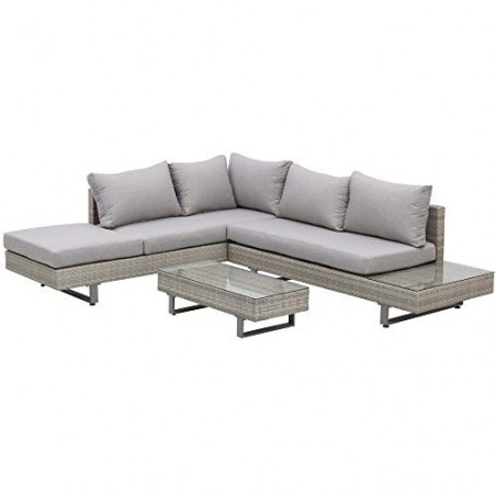 Outsunny Polyrattan-Lounge-Set 3-TLG. Couchtisch Beistelltisch Wetterbeständig Grau + Braun