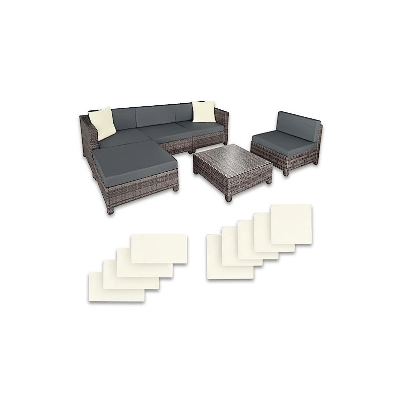 TecTake Gartenmöbel Set, Lounge aus Poly Rattan und Aluminium, Balkon Möbel Set mit 10 cm Polsterung und Kissen, ideal für Ga