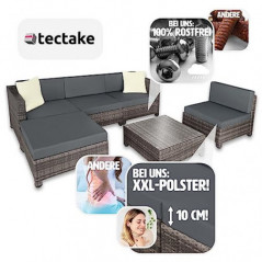 TecTake Gartenmöbel Set, Lounge aus Poly Rattan und Aluminium, Balkon Möbel Set mit 10 cm Polsterung und Kissen, ideal für Ga