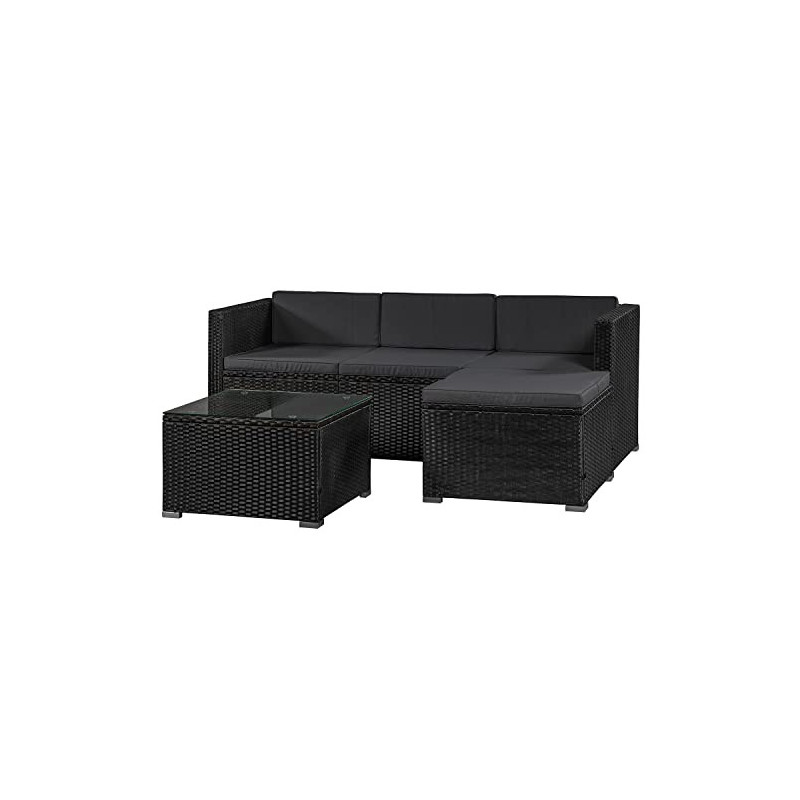 Juskys Polyrattan Lounge Punta Cana M für 3-4 Personen mit 3er Sofa, Sessel, Tisch & Kissen, Sitzgruppe für Garten, Terrasse 