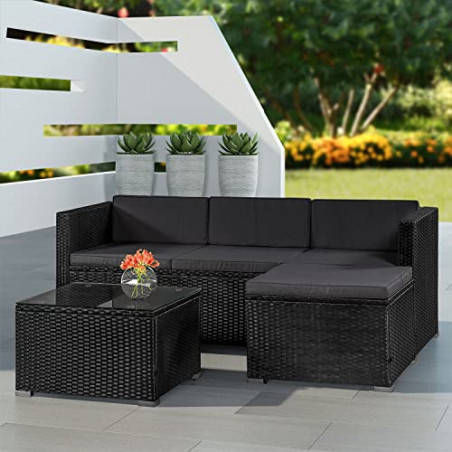 Juskys Polyrattan Lounge Punta Cana M für 3-4 Personen mit 3er Sofa, Sessel, Tisch & Kissen, Sitzgruppe für Garten, Terrasse 
