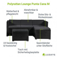 Juskys Polyrattan Lounge Punta Cana M für 3-4 Personen mit 3er Sofa, Sessel, Tisch & Kissen, Sitzgruppe für Garten, Terrasse 