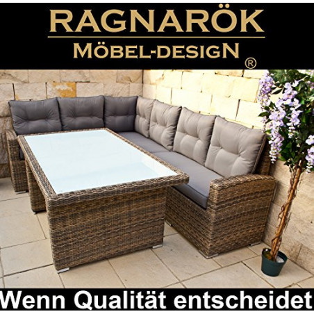Ragnarök-Möbeldesign DEUTSCHE Marke - EIGNENE Produktion 8 Jahre GARANTIE auf UV-Beständigkeit PolyRattan Gartenmöbel Tisch +