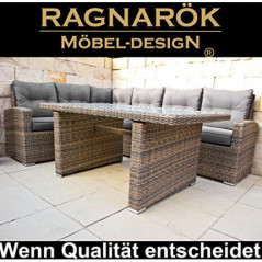 Ragnarök-Möbeldesign DEUTSCHE Marke - EIGNENE Produktion 8 Jahre GARANTIE auf UV-Beständigkeit PolyRattan Gartenmöbel Tisch +