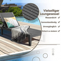 COSTWAY Sonnenliege Gartenliege wetterfest, Terrassenliege 5 verstellbare Rückenlehne, Strandliege Liegestuhl PP für Outdoor,
