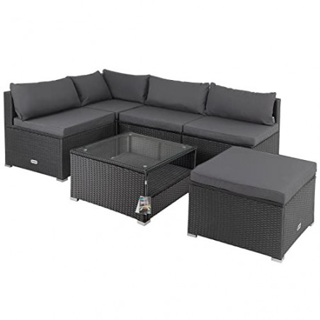 Casaria® Lounge Set Polyrattan XL 16-teilig 7cm Auflagen 15cm Rückenkissen 5mm Sicherheitsglas Tisch Wetterfest Garten Möbel 