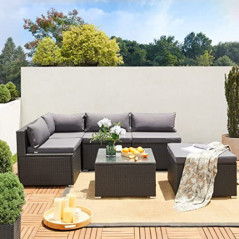 Casaria® Lounge Set Polyrattan XL 16-teilig 7cm Auflagen 15cm Rückenkissen 5mm Sicherheitsglas Tisch Wetterfest Garten Möbel 